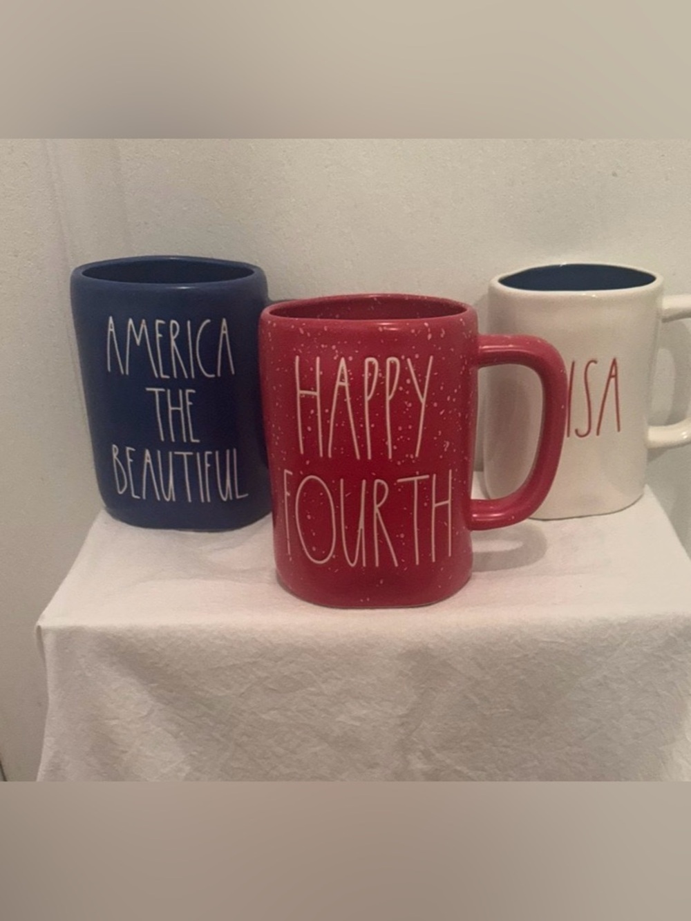 Rae Dunn Red Speckled "HAPPY FOURTH" Ceramic Mug